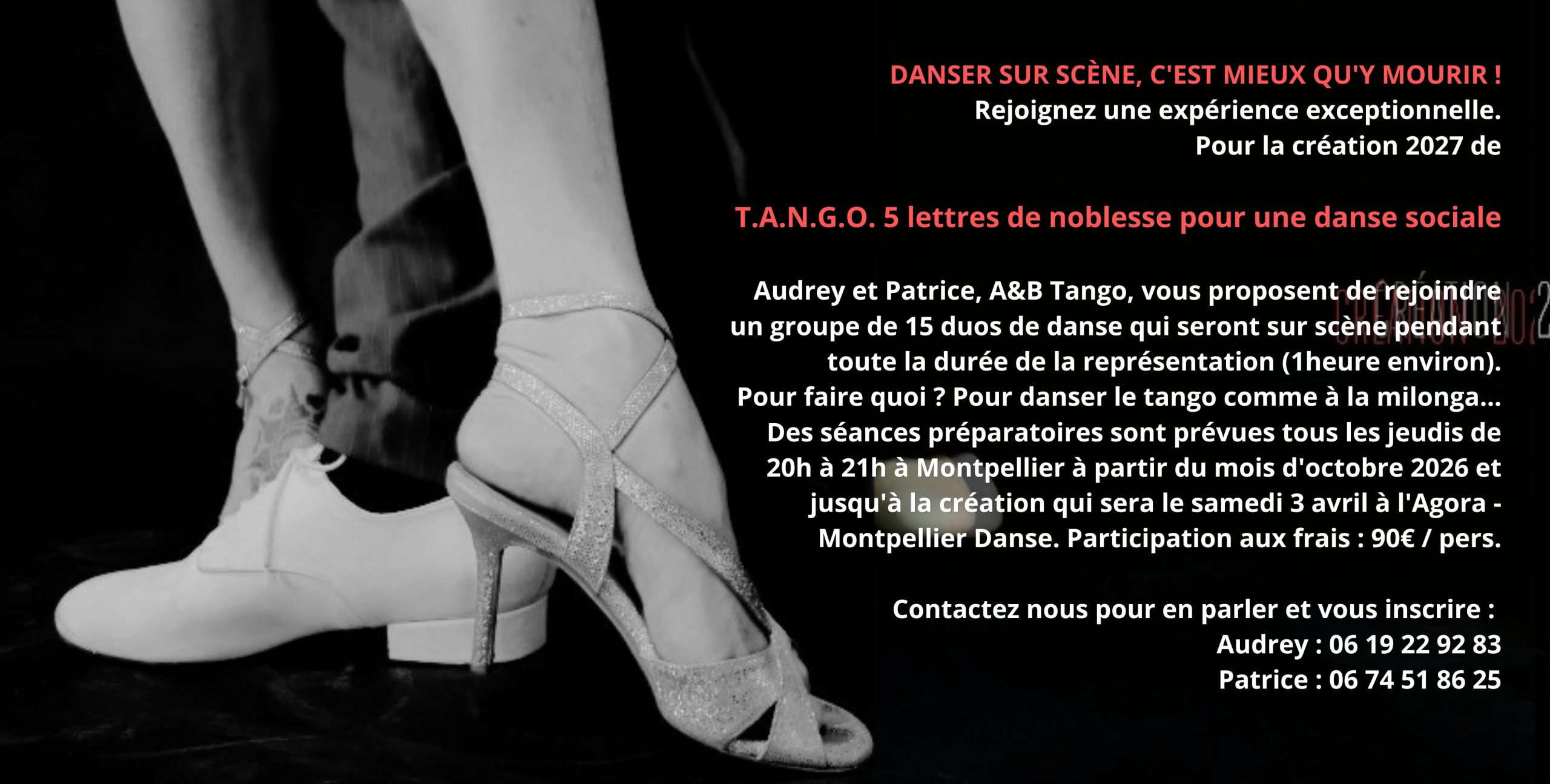 Préparation à la création du spectacle T.A.N.G.0 avec A&B Tango, Montpellier